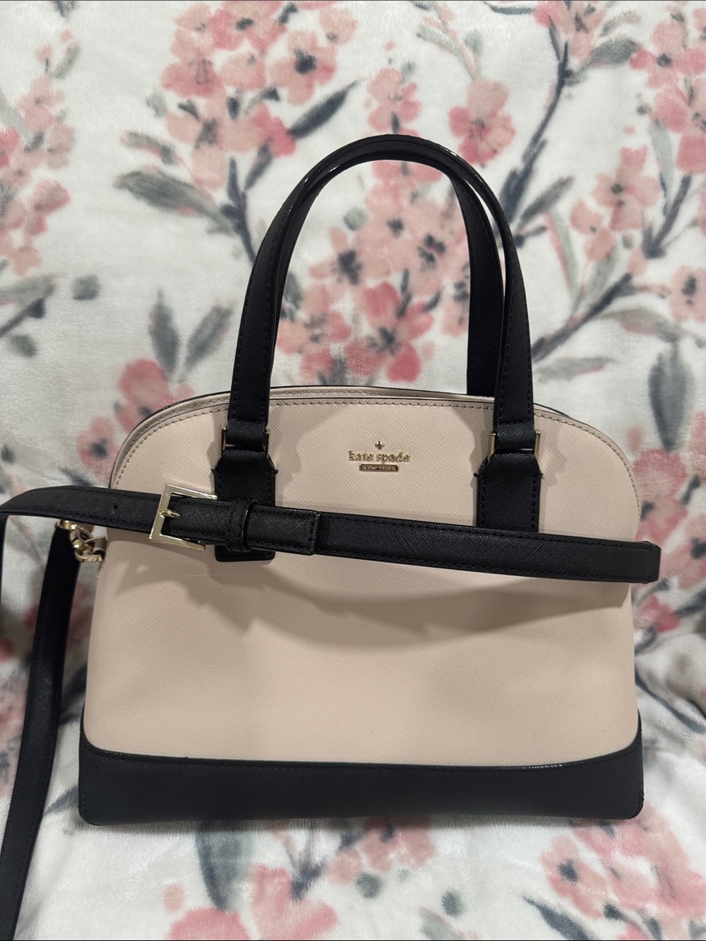 kate spade Two-Tone Black & Cream Dome Satchel with Gold Hardware